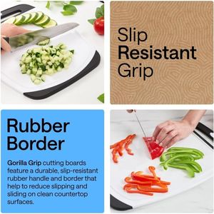 Planche à découper de cuisine réversible sans BPA, conçue aux États-Unis, avec rainures non poreuses pour la récupération des liquides et base antidérapante - Product Image 1