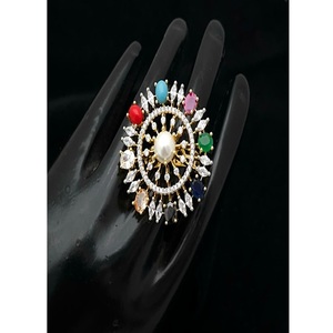 Stunning Best Quality Gold Brass White Finish Moissanite Studded Designer <b>Ring</b> <b>Adjustable</b> Function Party Wedding Wear Collection - Product Image 2