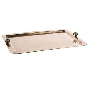 Plateau de service rectangulaire de luxe en cuivre avec poignées en marbre, plateau décoratif en métal pour la vente en gros, idéal pour les mariages, les fêtes et la décoration intérieure - Product Image 1