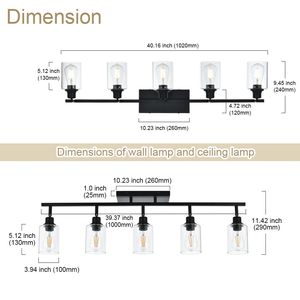 Lámpara de Techo de Metal con 5 Luces de Cristal Transparente para Baño, Foco Giratorio Multidireccional con Riel Ajustable - Product Image 6