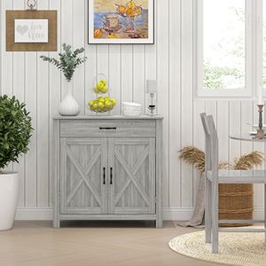 Stone Gray Farmhouse <b>Sideboard</b> Cabinet with Barn Doors <b>Kitchen</b> Buffet and Adjustable Shelf for Villa and Dining Application - Product Image 2