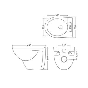 Inodoro suspendido de pared con forma Kerrik, elegante y moderno, de cerámica blanca, 495x360x340mm, sanitario para baño, uso comercial. - Product Image 6