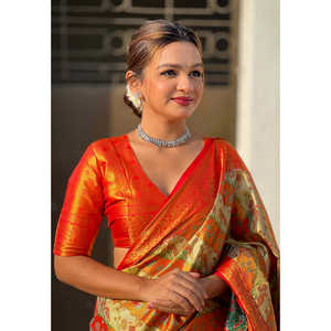 Sari léger en soie Dharmavaram Leheriya tissé avec des fils Zari, rouge, original, de la marque Elite Weaves, vêtements indiens et pakistanais - Shopify - Product Image 4