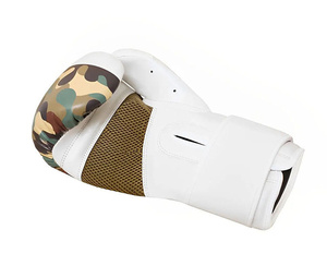 Gants de boxe en cuir PU blanc avec dessus camouflage, gants d'entraînement à doigts entiers pour adultes, fermeture Velcro - Product Image 5