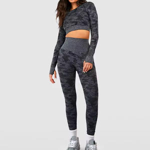 Conjunto de Yoga de 2 Piezas con Diseño de Camuflaje, Ropa Deportiva sin Costuras de Manga Larga para Mujer, Leggings y Sujetador Deportivo para Gimnasio, Fitness, Entrenamiento y Yoga - Product Image 1