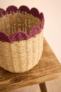 Premium Seagrass Round Scalloped Kids <b>Basket</b> Handmade <b>Toy</b> Organizer <b>Basket</b> For Nursery Room Home <b>Storage</b> And Interior Styling - Product Image 5