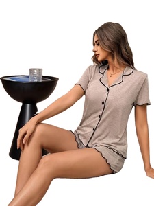 Conjunto de Pijama para Mujer, Primavera-Verano 2026, Casual, Cuello en V, Tejido de Punto, Spandex/Algodón, Ecológico, Transpirable, Sexy, Mangas Cortas - Product Image 5