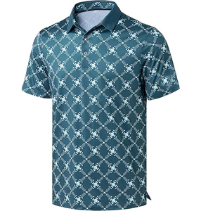 Polo à manches courtes pour homme, motif géométrique bleu, tissu respirant, style golf - Product Image 3