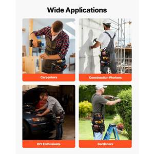 Ceinture à outils professionnelle robuste à 14 poches, sac de travail utilitaire réglable pour électricien, construction - s'adapte à la taille 32-50 - Product Image 6