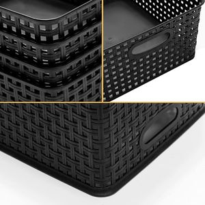 Set di 4 Cestini Portaoggetti in Plastica Nera 28x22x12 cm per Organizzazione - Product Image 2