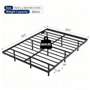 Queen Size <b>Floating</b> Platform Metal Bed <b>Frame</b> 14 Inch Height Black Built-In LED Strip Light Power Outlet Portable Steel Design - Product Image 1