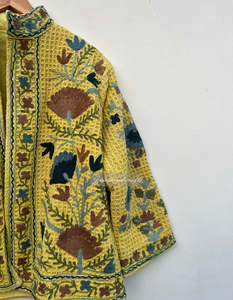 Waffle <b>Pattern</b> Wholesale Tnt Suzani Embroidered <b>Jacket</b> For Women's Handmade Indian Ethnic <b>Quilted</b> Full Sleeves Fashion Outerwear - Product Image 4