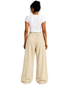 Pantalon de survêtement beige personnalisé pour femme, coupe large, taille haute, décontracté, style streetwear, en molleton, avec cordon de serrage et poches - Product Image 2