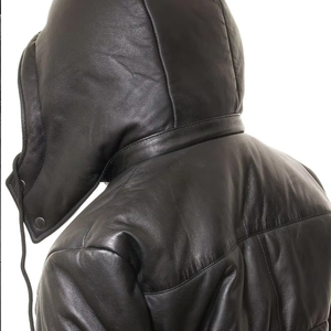 Chaqueta Acolchada de Cuero Genuino para Mujer con Capucha y Cierre de Cremallera, Estilo Invernal - Product Image 5