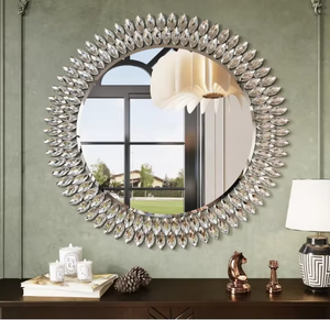 Luxury Silver Crystal Sunburst Round Handmade Contemporary Wall <b>Mirror</b> Decorative Frame for Living Room Home Decor REHMAN <b>CRAFT</b> - Product Image 1