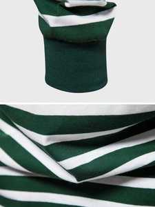 เสื้อยืดแขนยาวคอกลมลายทางสีเขียวขาวสำหรับผู้ชาย |   เสื้อยืดลำลองมีสไตล์สวมใส่สบายสำหรับใส่ในชีวิตประจำวันขนาดพลัสไซส์ - Product Image 4