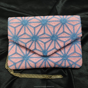 Broderie géométrique perlée Pochette faite à la main Designer Purse Custom Luxury Wedding Party Evening Fashion Handbag - Product Image 1