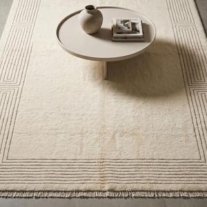 Tapis de luxe en laine noué à la main, motif floral classique ivoire, bordure élégante, design minimaliste, tapis décoratif pour salon - Product Image 4