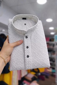 Kurta Blanca de Algodón para Hombre, Manga Larga, Cuello Alto, Bordado Floral, Atuendo Modesto para Oración, Estilo de Oriente Medio, Corte Regular - Product Image 2