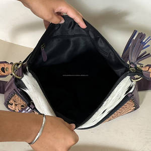 Arshiya Enterprises High-End Luxury New Genuine Hair-on Cowhide <b>Tooled</b> <b>Leather</b> Crossbody Purse Western Floral Handcrafted - Product Image 6