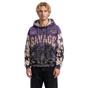Sweat à capuche zippé personnalisé avec lettrage Étoile Éternelle, violet délavé, en molleton de coton, style streetwear vieilli - Product Image 5