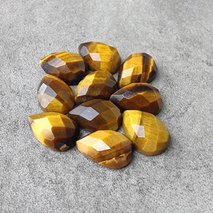 Piedra Preciosa Suelta de Ojo de Tigre Natural, Corte Checker, Forma de Pera, Parte Posterior Plana, Calibrada - Product Image 6