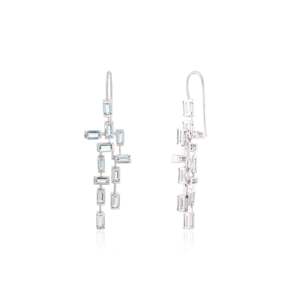 18K Gold Modernist Geometric Dangle <b>Earrings</b> with Turquoise and <b>Opal</b> Accents - Product Image 4