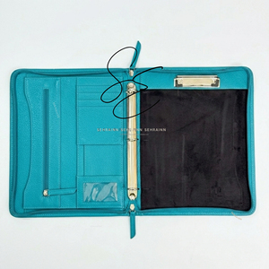 Western Tooled Leather Portfolio <b>Folder</b> Hair On Cowhide <b>A4</b> Organizer Zipper Case Turquoise Edge Business Padfolio OEM - Product Image 6