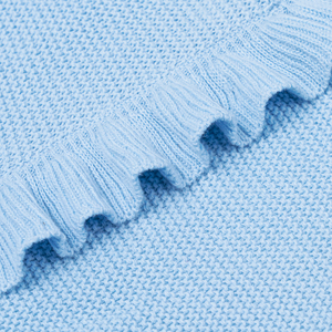 Light Blue Knitted Eco-Friendly <b>Throw</b> <b>Blanket</b> Ruffle Edge 100% Cotton Rectangular Folded Simple Style Baby Sleeping Home Use - Product Image 4