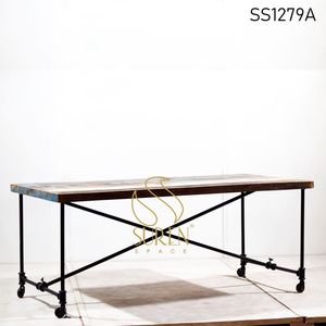 Vintage Style Modern Wooden Iron Designer Indian Restaurant Industrial Hotel Dining <b>Table</b> - Product Image 1