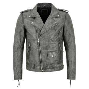 แจ็คเก็ตหนังแท้ 100% สไตล์วินเทจสำหรับผู้ชาย แบบ Crackered Waxed Leather Biker Jacket ยี่ห้อ Brando แบบซิปไขว้ สไตล์นักขี่มอเตอร์ไซค์ ซิป YKK - Product Image 3