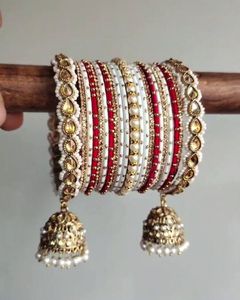 Wholesale Indian Style Trendy Geometric Pearl Churiyan <b>Bangle</b> Set Wedding Handmade <b>Copper</b> Alloy Bridal Fashion <b>Bangles</b> Set's - Product Image 5
