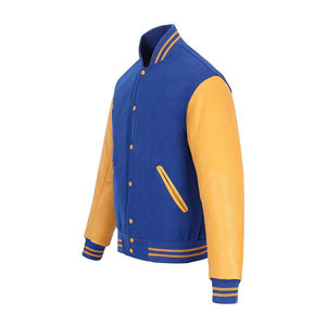Blouson Letterman pour homme à manches en cuir, corps en mélange de laine, poignets en tricot, style streetwear, vêtement d'extérieur - Product Image 1
