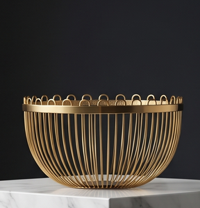 Wholesale Gold Metal Wire <b>Fruit</b> <b>Storage</b> Basket Loop Rim Minimalist Decorative Bread Bowl Kitchen - Product Image 1