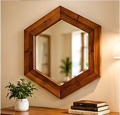 Luxury Art Deco Hexagon <b>Wall</b> <b>Mirror</b> Natural Wood Frame Eco-Friendly Vanity <b>Mirror</b> <b>for</b> Living Room <b>Bathroom</b> Hallway - Product Image 1
