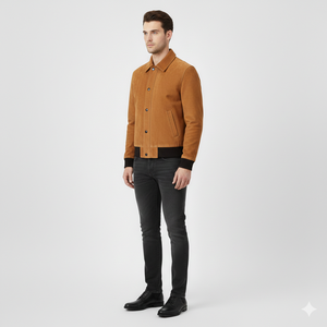 Veste en cuir véritable bicolore de haute qualité, sur mesure, en toile tricotée, pour homme, style décontracté, motard, vintage, hiver - Product Image 1