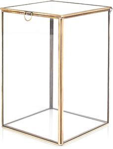 Clear Glass & Brass Tone Metal Slanted Top Lid Shadow Box Jewelry - Product Image 5