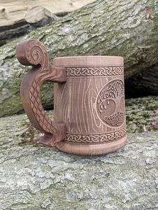 Chope en bois Arbre de Vie avec poignée serpent, faite à la main, cadeau unique, récipient à boire, ustensile de cuisine, écologique, traditionnelle - Product Image 3