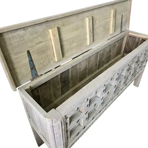 Mesa Consola de Madera Maciza Tallada a Mano con Caja de Almacenamiento, Mesa Auxiliar Vintage de Estilo Rústico para Dormitorio, Sala de Estar, Muebles de Granja - Product Image 2