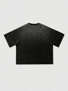 Wholesale Black Allover Rhinestone Breathable <b>T</b> Shirts Oversize Round Neck Sparkly Men's shirts Custom Rhinestone Logo Tee OEM - Product Image 4
