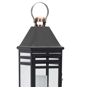 Vente en gros de lanternes à bougies en métal écologiques portables de couleur noire avec poignée dorée pour Noël - Product Image 1