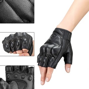 Gants de moto rétro d'été en cuir noir perforé, demi-doigts, pour hommes, pour le motocross et la conduite décontractée en extérieur - Product Image 5