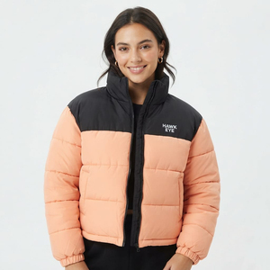 Trendy Color Block Women <b>Cropped</b> <b>Puffer</b> <b>Jacket</b> Casual Winter <b>Jacket</b> Stand Collar Full Zip Latest Fashion Design - Product Image 1