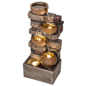 Fontana da Esterno Rustica in Pietra Marrone da 28 Pollici con Cascata a 5 Livelli Illuminata a LED, Flusso Regolabile, Compatibile con 220v/230v - Product Image 1
