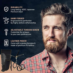 กรรไกรตัดหนวด 4 นิ้ว สีดำ เหล็กญี่ปุ่น 420C ตัดแต่งหนวดเคราอย่างแม่นยำ สำหรับคนถนัดขวา ทนทาน ชุดอุปกรณ์ดูแลหนวดครบชุด - Product Image 2