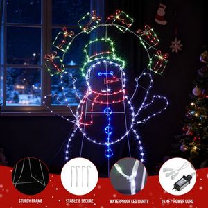 5FT Pre-Lit 2D Animated Snowman Fun Juggling Christmas Yard Decorations 358 <b>LED</b> Multi-Color <b>Lights</b> Stakes 2022 New Collection - Product Image 5