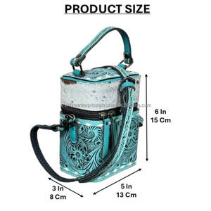 2026 New Arrival Turquoise Floral Tooled Leather Makeup Organizer Luxury Hairon Leather Top Handle Crossbody Travel Cosmetic Bag - Product Image 2