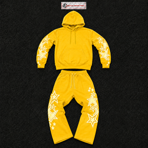 Conjunto de sudadera con capucha y pantalones deportivos con estampado de estrellas amarillas para hombre, sudadera con capucha estilo streetwear, pantalones deportivos a juego, corte holgado - Product Image 5