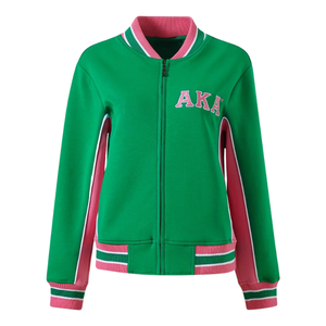 AKA <b>Green</b> Air Tech Fleece Warm Up Jacket <b>Green</b> Pink Full Zip Athletic Track Jacket Women's Sportswear - Product Image 1