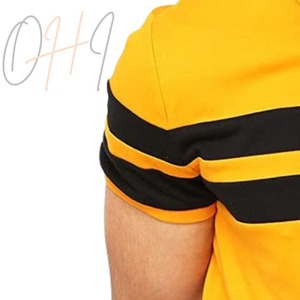 Camiseta Extra Grande para Hombre, Cuello Redondo, Color Amarillo Mostaza, Tie-Dye, Transpirable, con Rayas Horizontales Negras en el Pecho, 100% Algodón - Product Image 6
